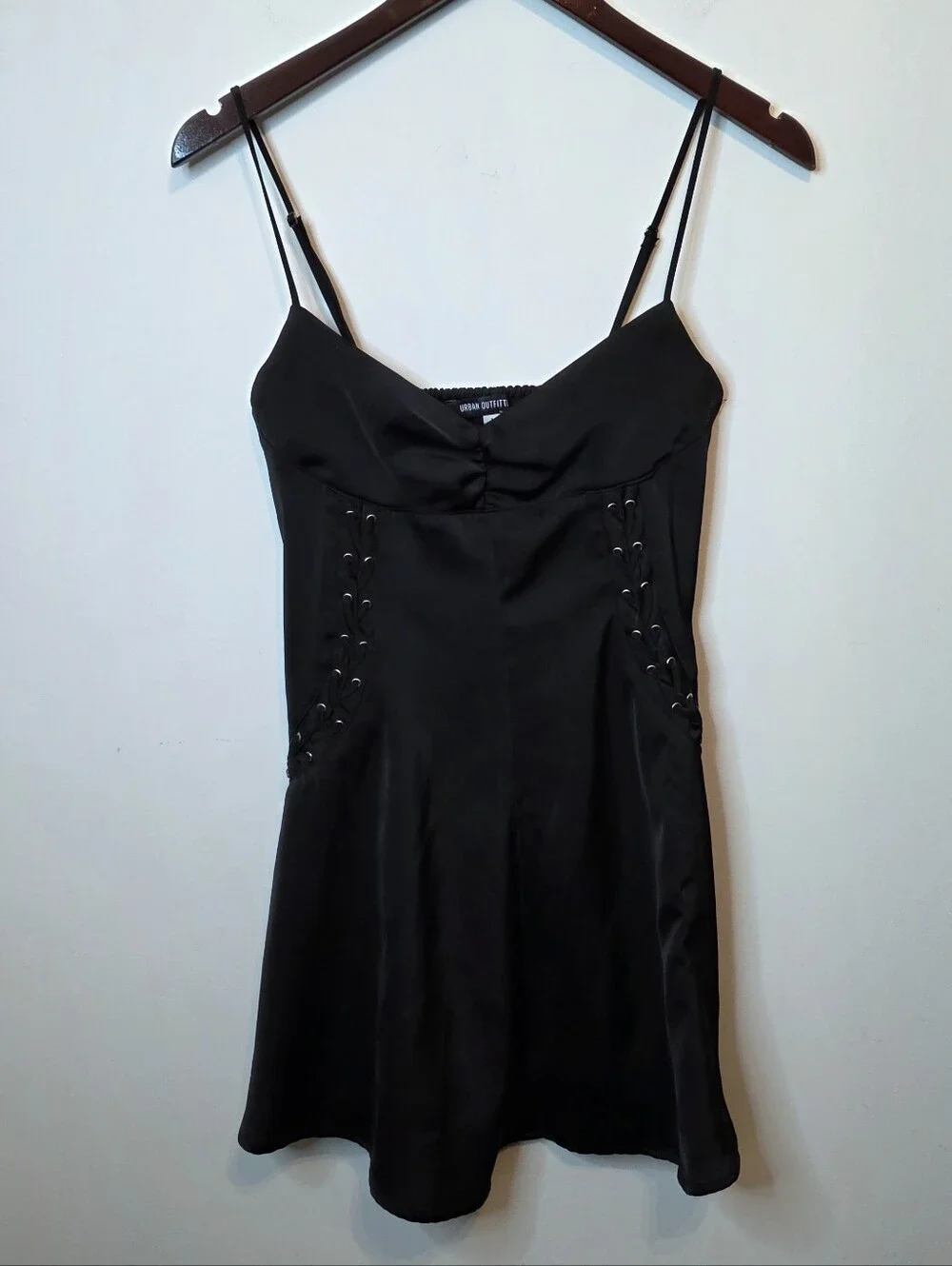 Urban Outfitters Black Dominique Satin Lace Up Corset Mini Dress Size Medium